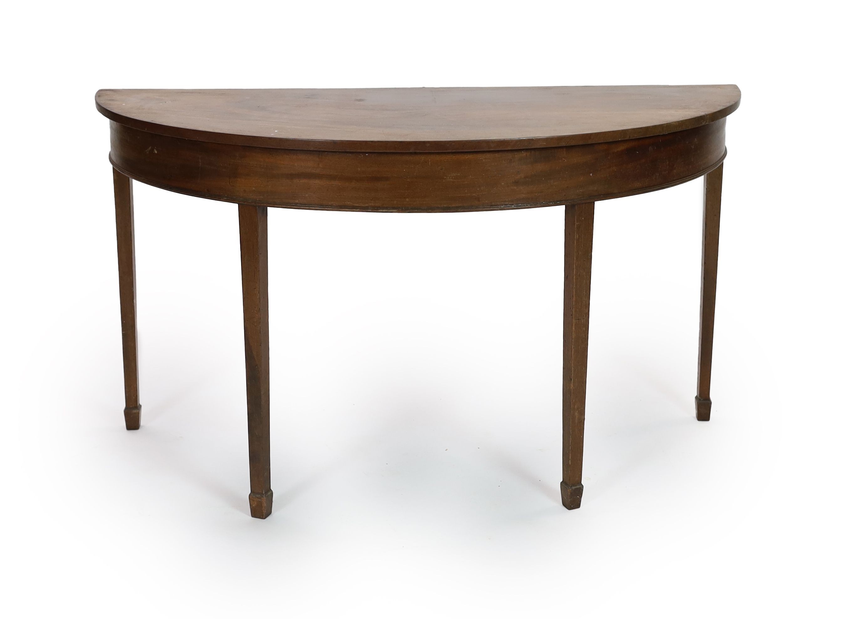 A George III mahogany D shaped table, 138cm wide